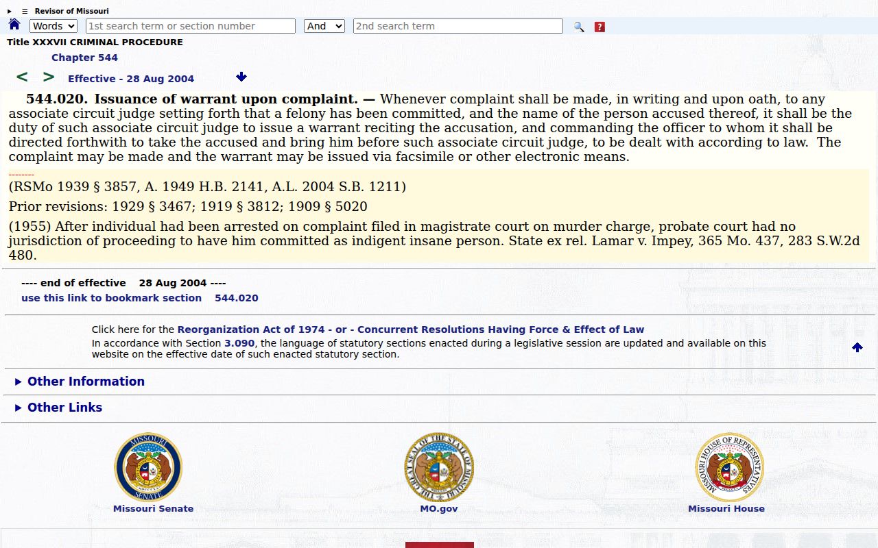 Knox County bench and arrest warrant statute comparison